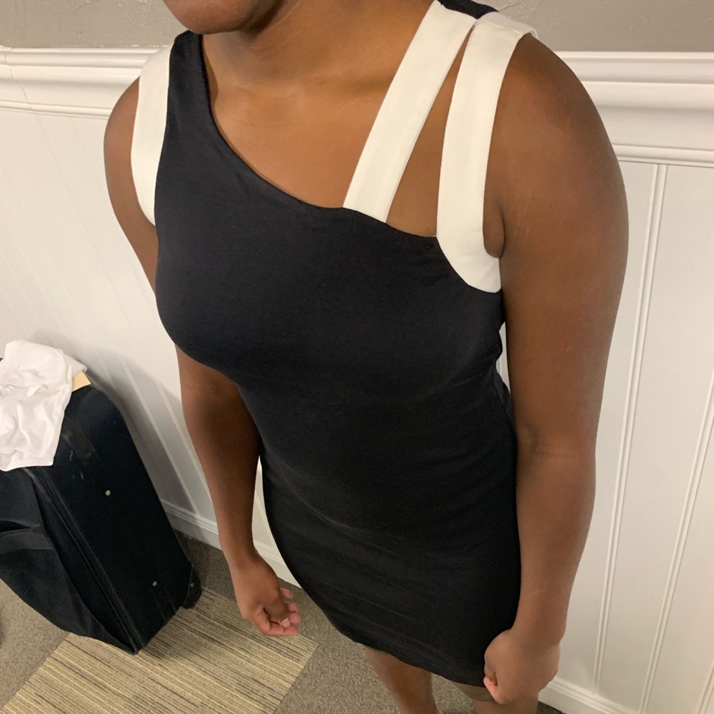 Material Girl: Black-and-white block dress